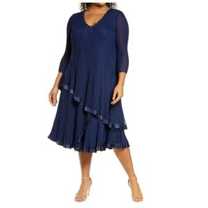 KOMAROV Beaded Neck Chiffon Charmeuse Cocktail Dress size 3X